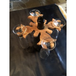 Porte Bouteille 4 Verres en olivier