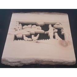 Tableau mural chasseur et son chien en Cèdre