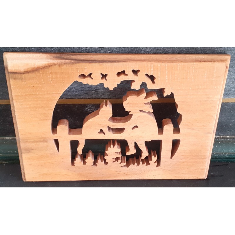 Tableau mural jeune fille et son chat (hêtre échauffé)