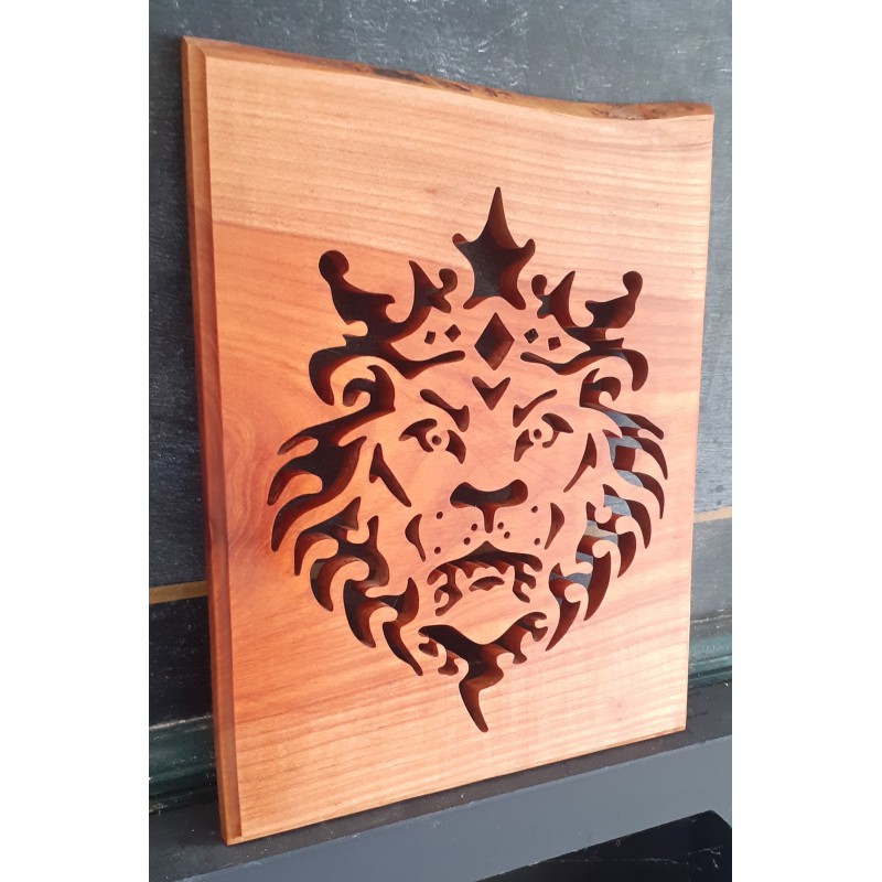 Tableau mural sa "Majesté le Lion" (merisier)