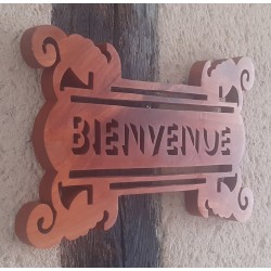 Panneau Bienvenue en bois massif (merisier)